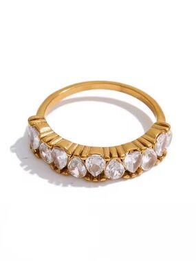 Gold Tone Crystal Row Ring - Clear Stones